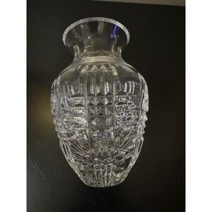 Vintage Heavy Elegant Glass Crosscut Vase 6 7/8 Inch Tall